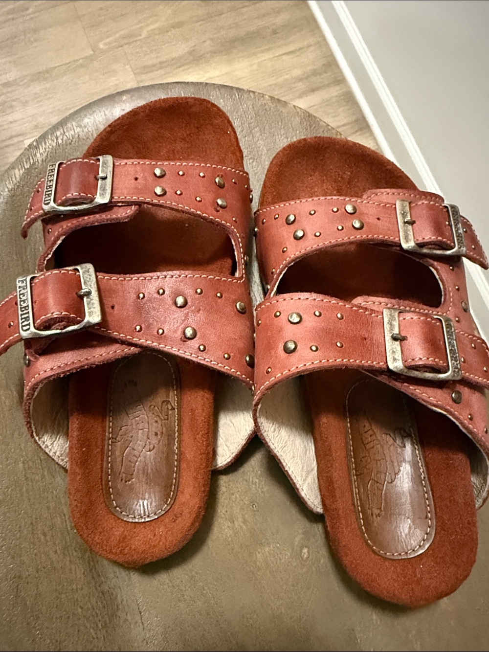 Freebird Asher Studded Double-Buckle Slide Sandals - Rust